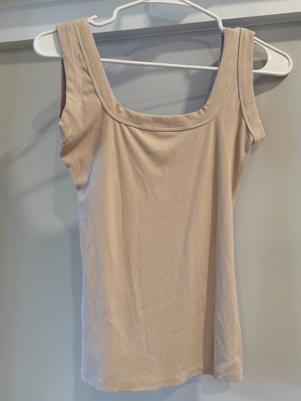My Outfit Online Beige Double-Lined Ribbed Square Neck Tank Top Size Large